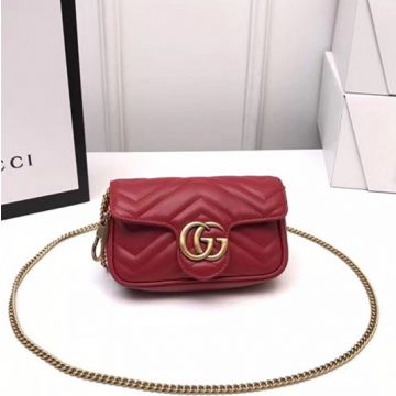  Gucci GG Marmont Hibiscus Red Quilted Leather Gold Accessories Key Chain Mini Shoulder Bag For Stylish Women