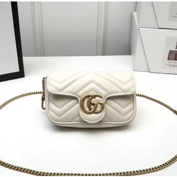  Gucci GG Marmont White V Quilted Design Vintage Gold Double G Flap Snap Ladies Shoulder Bag
