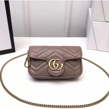 Low Price Nude Pink Leather Wavy Quilting Gold Hardware Snap Closure GG Marmont— Gucci Super Mini Crossbody Bag
