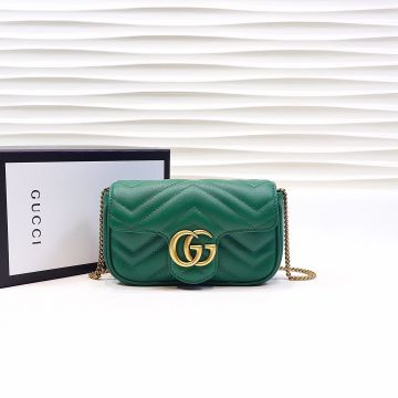 Classic Emerald Leather V Quilted Flap Look Brass Double G Snap Closure GG Marmont—Replica Gucci Women'S Gorgeous Mini Bag