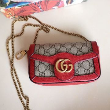 Hot Selling Beige Canvas Red Leather Trim Flap Snap Closure Gold Double G GG Marmont— Gucci Classic Women'S Bag