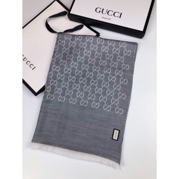  Gucci Grey Cashmere Polyester Blend Rectangle Shawl Fashion Double G Printing Women's Tassel Charm Scarf 48*200CM