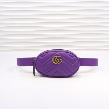 High End Purple Wave Quilted Leather Gold Double G Logo Zip Closure GG Marmont—Fake Gucci Gorgeous Belt Bag For Female