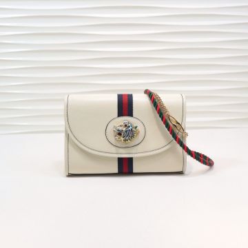 Dupe Gucci Rajah Ivory Leather Body Blue-Red Canvas Striped Flap Snap Closure Gold Chain & Red-Green Rubber Double Straps Ladies Sling Bag