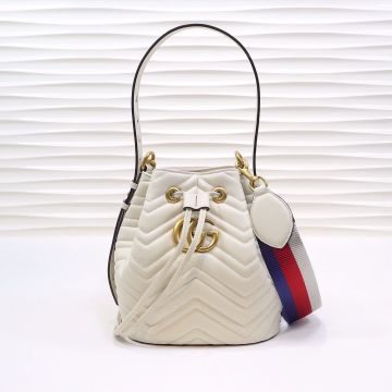 Chic White V Quilting Design Gold Double G Logo Blue Red White LongGG Marmont— Gucci Favorite Women Bucket Bag