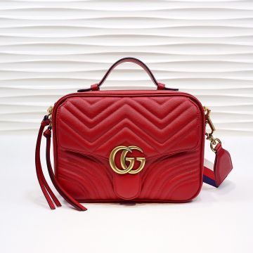 Hot Selling Red Quilted Detail Zip Closure Front Gold Double G Flap Back Heart Shape GG Marmont— Women'S Messenger Bag