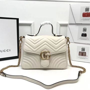 Online White Herringbone Quilted Leather Flap Double G Spring Buckle GG Marmont—Clone Gucci Elegant Women'S Small Shoulder Bag