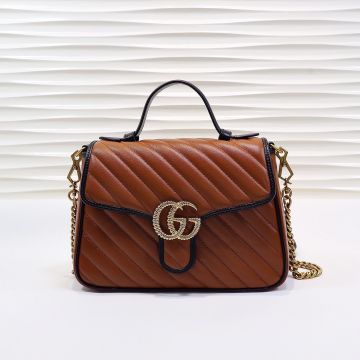 Top Quality Black Leather Trim Orange Twill Quilted Flap Double G Logo GG Marmont—Clone Gucci Long Chain Ladies Tote Bag