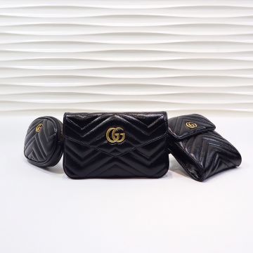 Cheapest Black Matelasse Leather Vintage Gold Double G Logo Detachable Bag GG Marmont—Imitated Gucci Sports Fanny Pack Unisex 