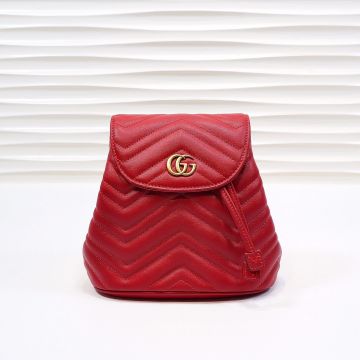Top Sale Red V Quilted Leather Flap Metal Double G Detail Drawstring Closure GG Marmont— Gucci Backpack For Ladies