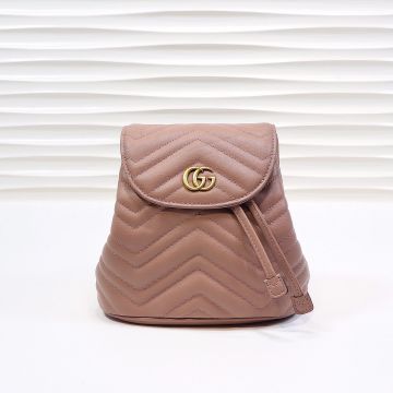 Discounted Pink Wave Quilted Magnetic Flap Vintage Metal Double G Logo GG Marmont— Gucci Pre-Fall Women'S Backpack