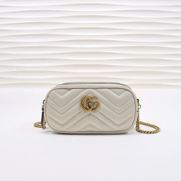 Best Site White V Quilted Leather Look Three Compartment Zip Closure GG Marmont—Clone Gucci Mini Bag For Female