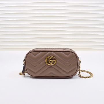 Cheapest Nude Pink Wave Quilted Leather Gold Double G Three Compartment GG Marmont—Replica Gucci New Women'S Clutch