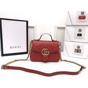 Classic Herringbone Back Heart Quilted Red Leather Flap Double G Top Handle GG Marmont— Gucci Mini Women'S Tote
