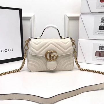 Discount Wave Quilted White Leather Spring Buckle Flap Double G Design GG Marmont—Clone Gucci Handle Detail Tote Bag For Ladies