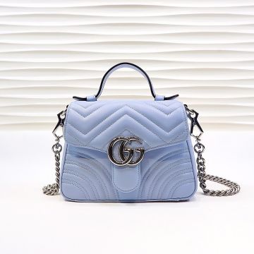 Best Discount Blue Wave Quilted Look Silver Double G Flip Top Handle GG Marmont— Gucci Mini Tote Bag For Ladies