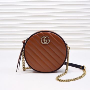 High End Dark Orange Twill Quilted Design Gold Twist Double G Top Zip GG Marmont—Replica Gucci Chic Women'S Round Mini Bag