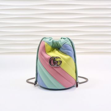 Hot Selling Rainbow Diagonal Quilted Silver Double G Logo Knot Closure GG Marmont— Gucci Dream Women'S Mini Bucket Bag