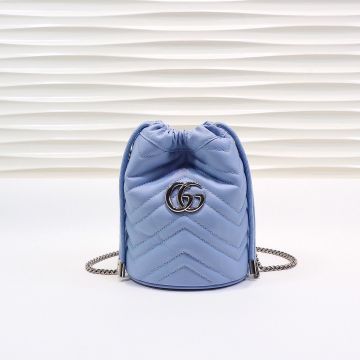 Best Discount Light Blue Chevron Quilted Shiny Double G Logo Knot Detail GG Marmont—Clone Gucci Women'S Favorite Crossdody Bag