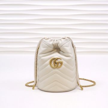 Classic White Leather V Quilting Design Gold Double G Knot Closure GG Marmont—Copy Gucci Elegant Women'S Mini Bucket Bag