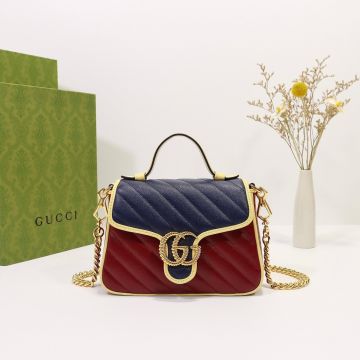 For Sale Red Blue V-Quilted Leather Shiny Hardware Double G Yellow Trim GG Marmoint—Replica Gucci Women'S Mini Bag