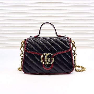 Hot Selling Black Twill Quilted Leather Gold Twisted Double G Shape GG Marmont—Replica Gucci Vintage Fashion Handbag For Ladies