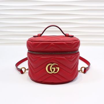 Low Price Bucket design red wave quilted brass double G top handle GG Marmont—Replica Gucci Ladies Mini backpack