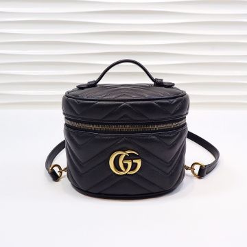 Hot Selling Black V Quilted Leather Double G Logo Zip Closure GG Marmont— Gucci Bucket Makeup Tote For Ladies