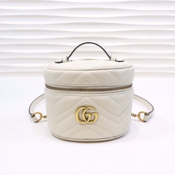 Replica Gucci GG Marmont Women'S White Herringbone Quilted Leather Vintage Gold Hardware Double G Logo Backpack 