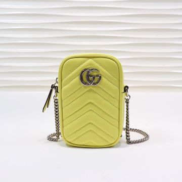 Online V Quilted Lemon Yellow Leather Double G Logo GG Marmont—Fake Gucci Spring Summer Women'S Shoulder Bag