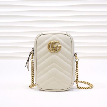 Best Discount White Wave Quilted Leather Hardware Double G Detail Zip Closure GG Marmont—Replica Gucci Simple Mini Women'S Bag