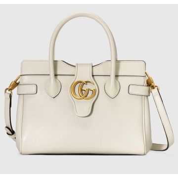 Fake Gucci GG Marmont Women'S White Leather Double G Logo Open Magnetic Buckle Design Top Handle Elegant Style Shoulder Bag