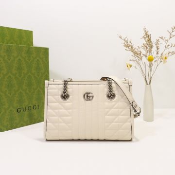 Low Price White Geometric Quilted Leather Double G Detail Silver Hardware GG Marmont— Gucci Women'S Classic Chain Shoulder Bag
