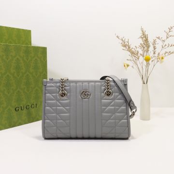 For Sale Grey Leather Quilted Detail Double G Logo Chain Shoulder Strap GG Marmont Imitated Gucci Intellectual Women'S Handbag