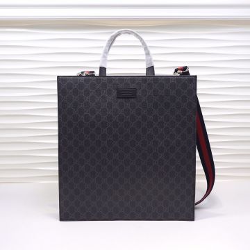  Gucci GG Supreme Interlocking G Leather Detail Two Handles Blue-Red Canvas Strap Rectangular Men Briefcase 
