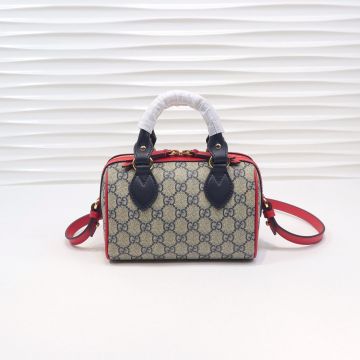 Phony Gucci Blue-Beige GG Canvas Red Leather Trim Detachable Strap Double Zipper Closure Metal Detail Women Handbag