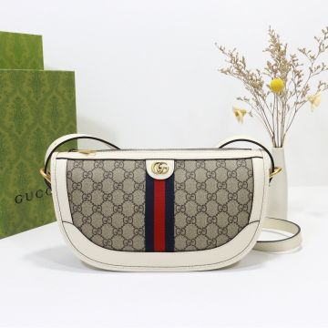 Best Quality Ebony GG Canvas Red-Blue Web White Leather Trim Metal Detail Adjustable Strap Ophidia -  Gucci Ladies Sling Bag 