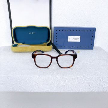  Gucci Oval Tortoise Frame Red-Blue Striped Temples Unisex Hot Selling Transparent Lens Sunglasses