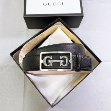2022 New Gucci Classic Black 3.5CM Leather Strap Double G Motif Silver Automatic Sliding Buckle Belt For Men