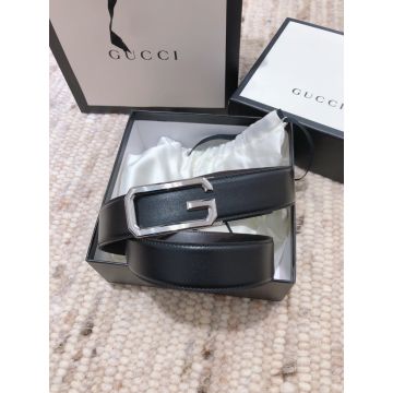 Celebrity Same Gucci Rectangle Silver G Shaped Automatic Buckle Men Smooth Leather Belt For Sale 35mm