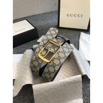 2022 Gucci Popular Silver/Gold Square Pin Buckle Grey GG Supreme Logo Pattern Unisex Beige Canvas Leisure Belt For Sale 3CM