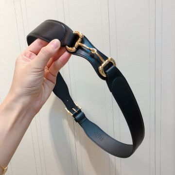 2022 Best Gucci Black Calfskin Leather 4CM Strap Yellow Gold Horsebit & Square Buckle Detail Belt For Ladies 600636 1NS0G 1000