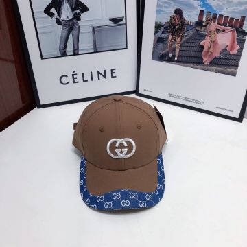 High Quality Gucci White Interlocking GG Jacquard Pattern Brown & Blue Canvas Patchwork Baseball Hat Unisex Caps Online 