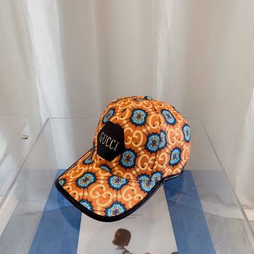 Top Sale Gucci Logo Embroidered Patch Big GG Pattern Blue Fashion Pattern Unisex Canvas Caps Orange/Cream Baseball Hat