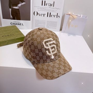 High End Gucci SF Giant Embroidered Design GG Supreme Logo Pattern Beige/Black Canvas Baseball Hat For Men & Women Online