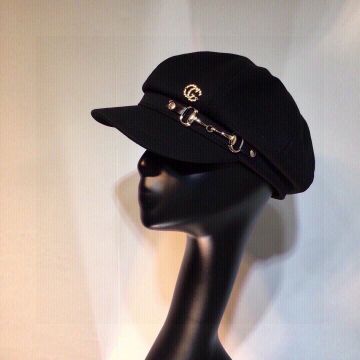 Winter Outdoor Gucci Gold Marmont GG Logo & Horsebit Accessories Women Beret  Fabric Octagonal Caps Black/White