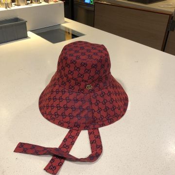 High Quality Gucci GG Supreme Canvas Yellow Gold Marmont Logo Accessory Unisex Slef Tie Bucket Hat 