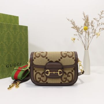 Low Price Jumbo GG Canvas Horsebit 1955 Mini Bag—Replica Gucci Red-Green Web Straps Crossbody Bags For Women