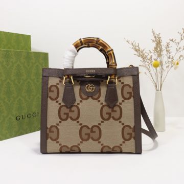 For Sale Brown Belt Bamboo Handle Jumbo GG Canvas Magnetic Closure Gucci Diana Handbag-Replica Gucci Small Women'S Tote Bag