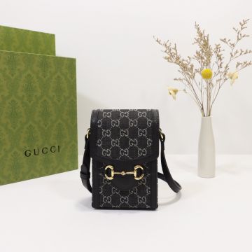 Best Black Denim GG Finish Leather Strap Gucci Horsebit 1955 Mini Bag— Gucci Crossbody Bags For Women